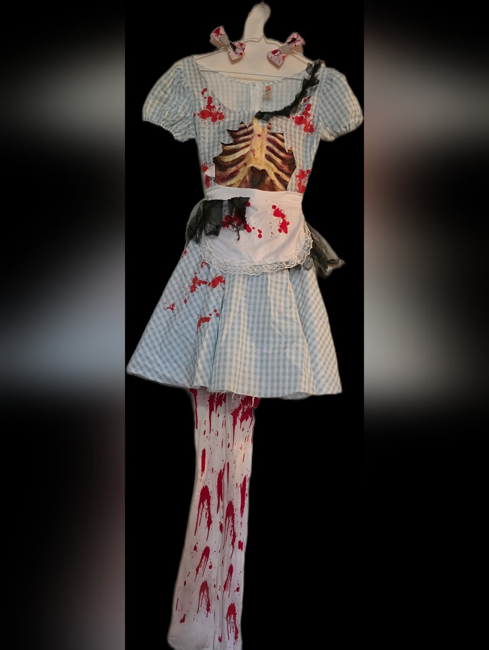 Kids Blue Gingham Bloody Nurse Costume Dress